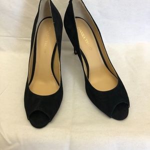 Ivanka Trump Black Suede Peeptoe Pumps